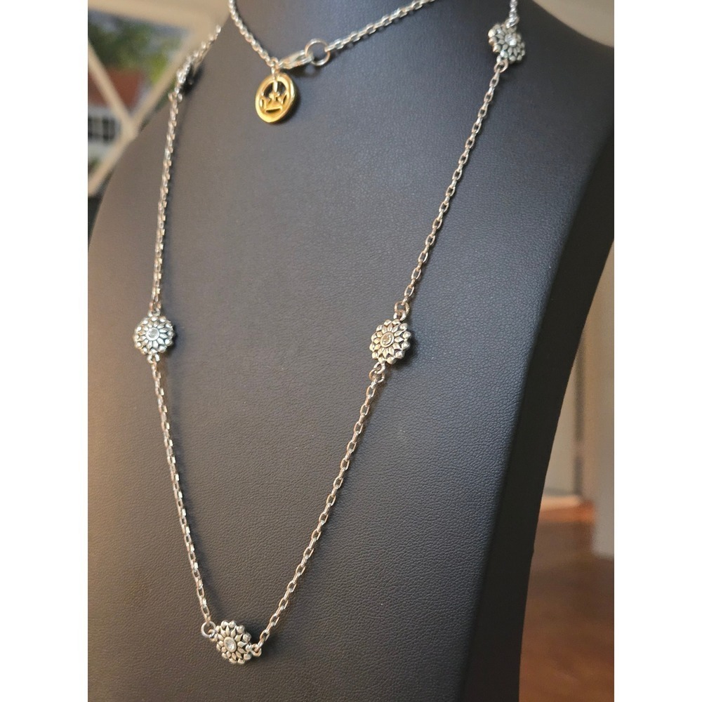 Crown Trifari Double Strand Station Necklace Silver Tone Disk Flower Vintage